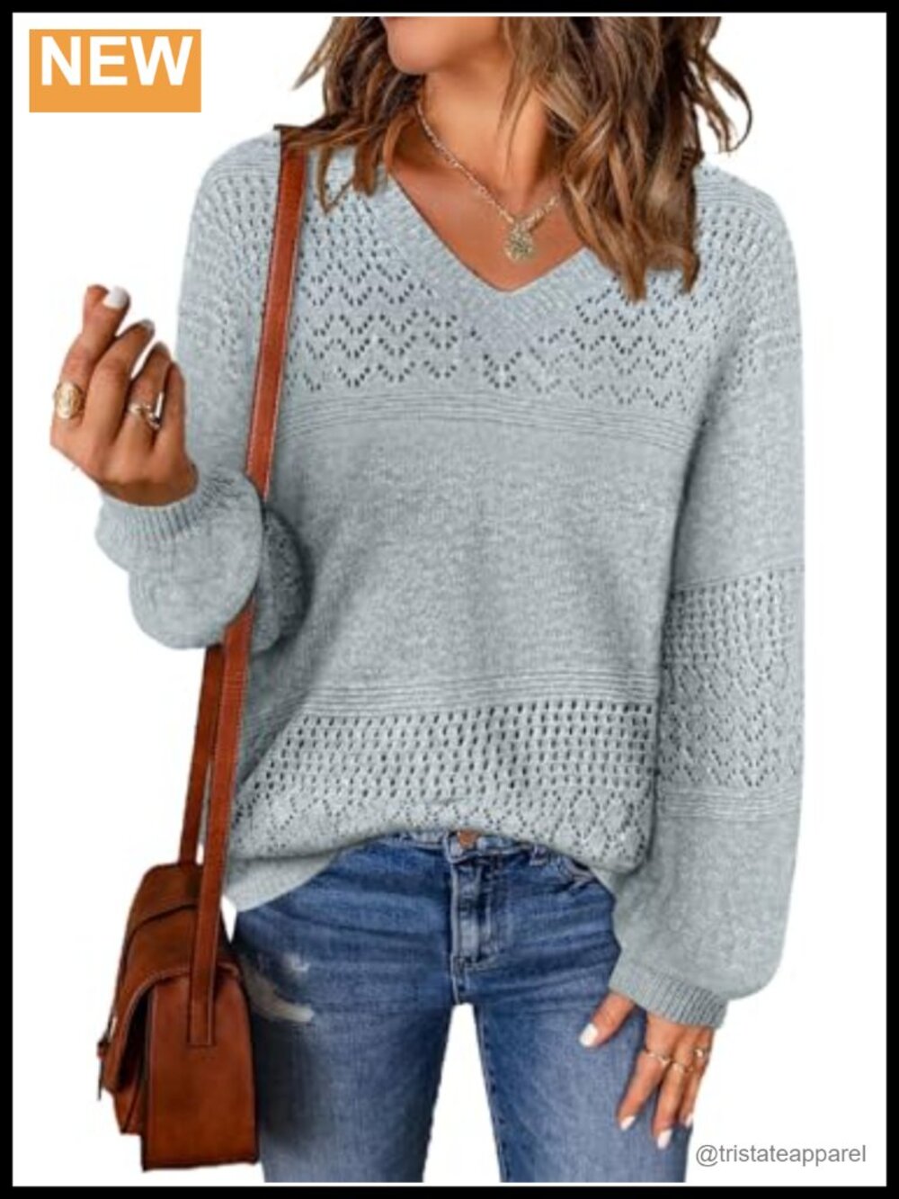 Crochet V-Neck Pullover Sweater Soft & Breathable Fall Top